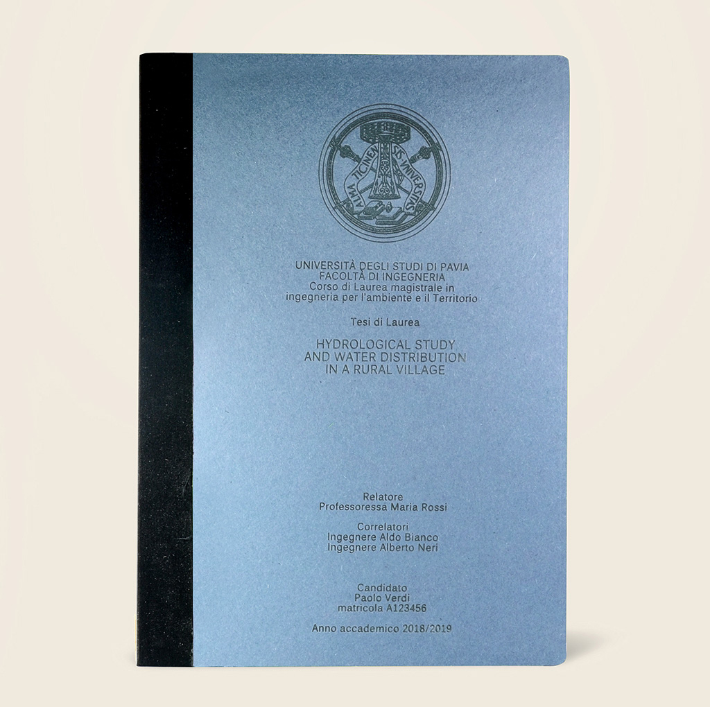 Tesi con copertina in cartone certificato FSC azzurro